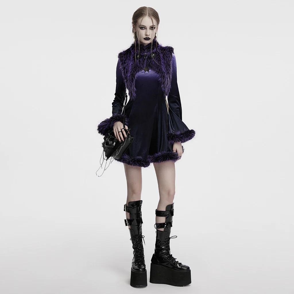 OS-749WJF Gothic Faux Fur Shoulder Cape Punk Accessories Purple Statement - Image 6