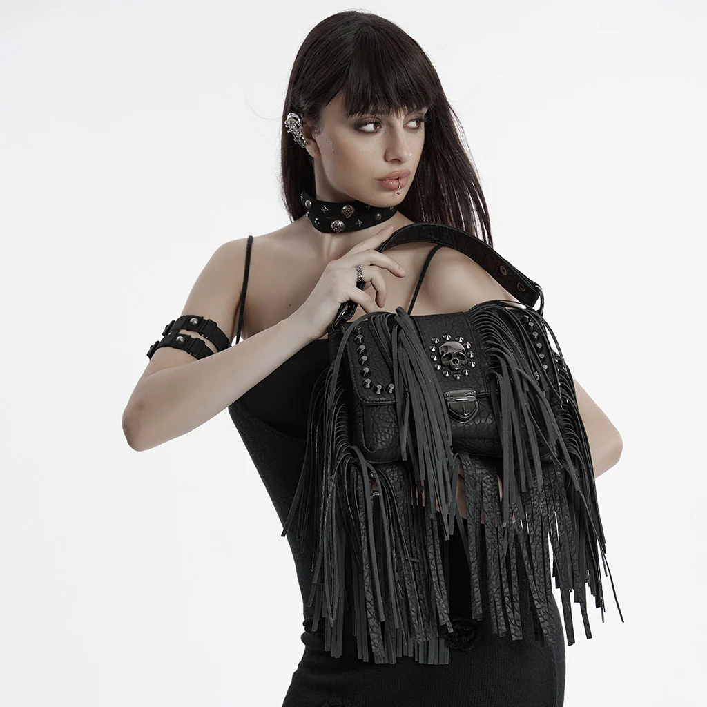 OS-757BBF Fringe Studded Leather Punk Accessories Backpack with Handle - Image 4
