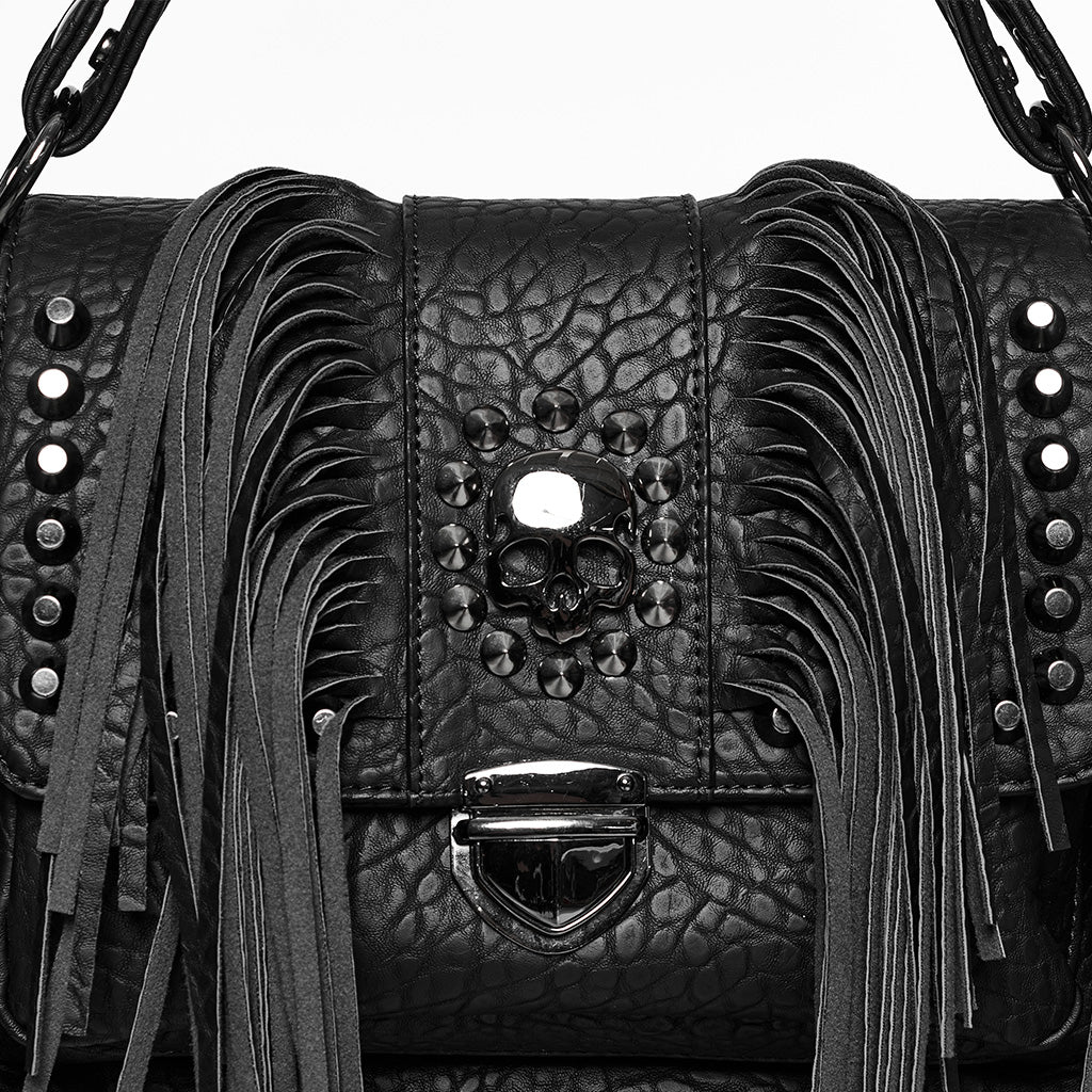 OS-757BBF Fringe Studded Leather Punk Accessories Backpack with Handle - Image 7