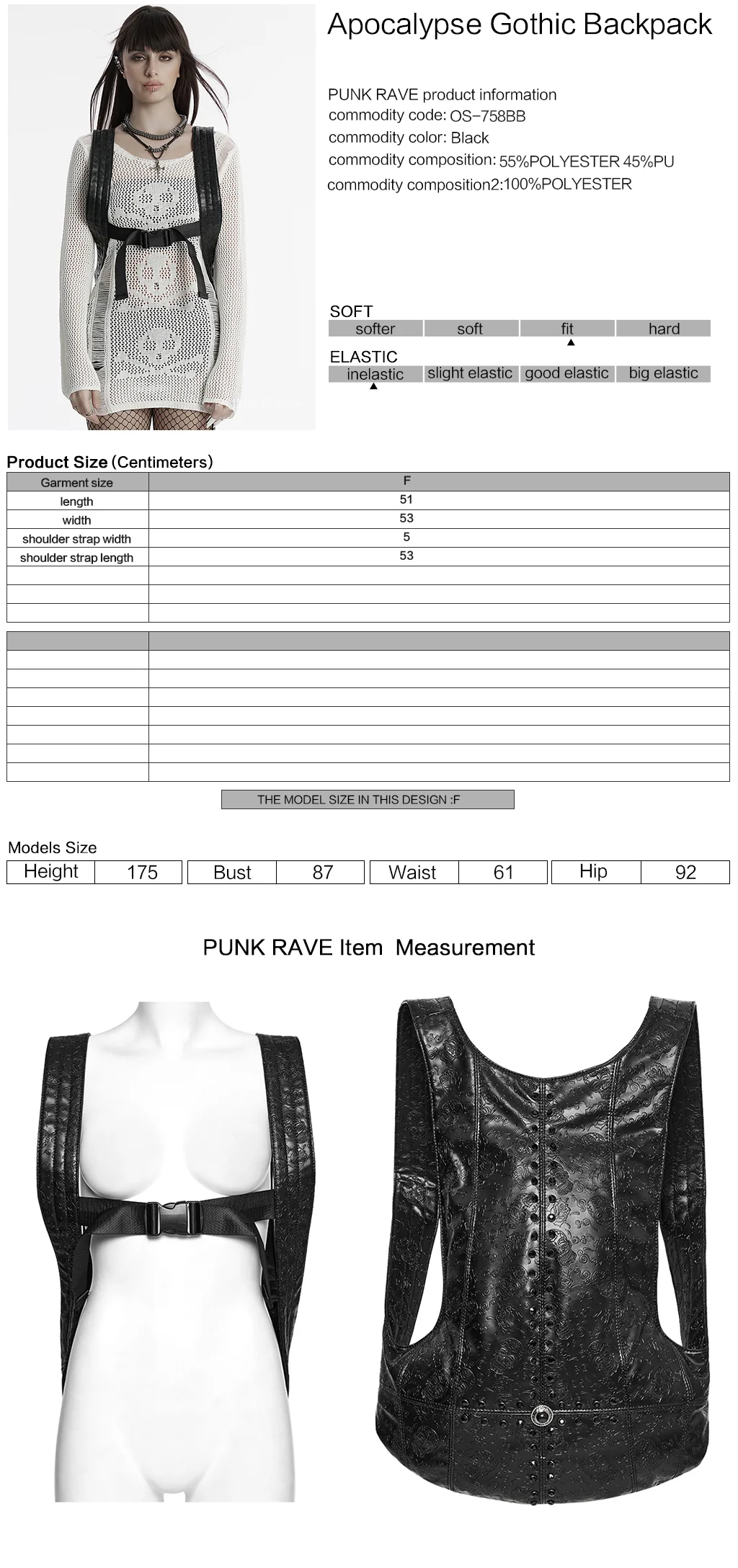 OS-758BB Gothic Accessories Leather Harness Vest Steampunk Waistcoat Unique Design - Image 2