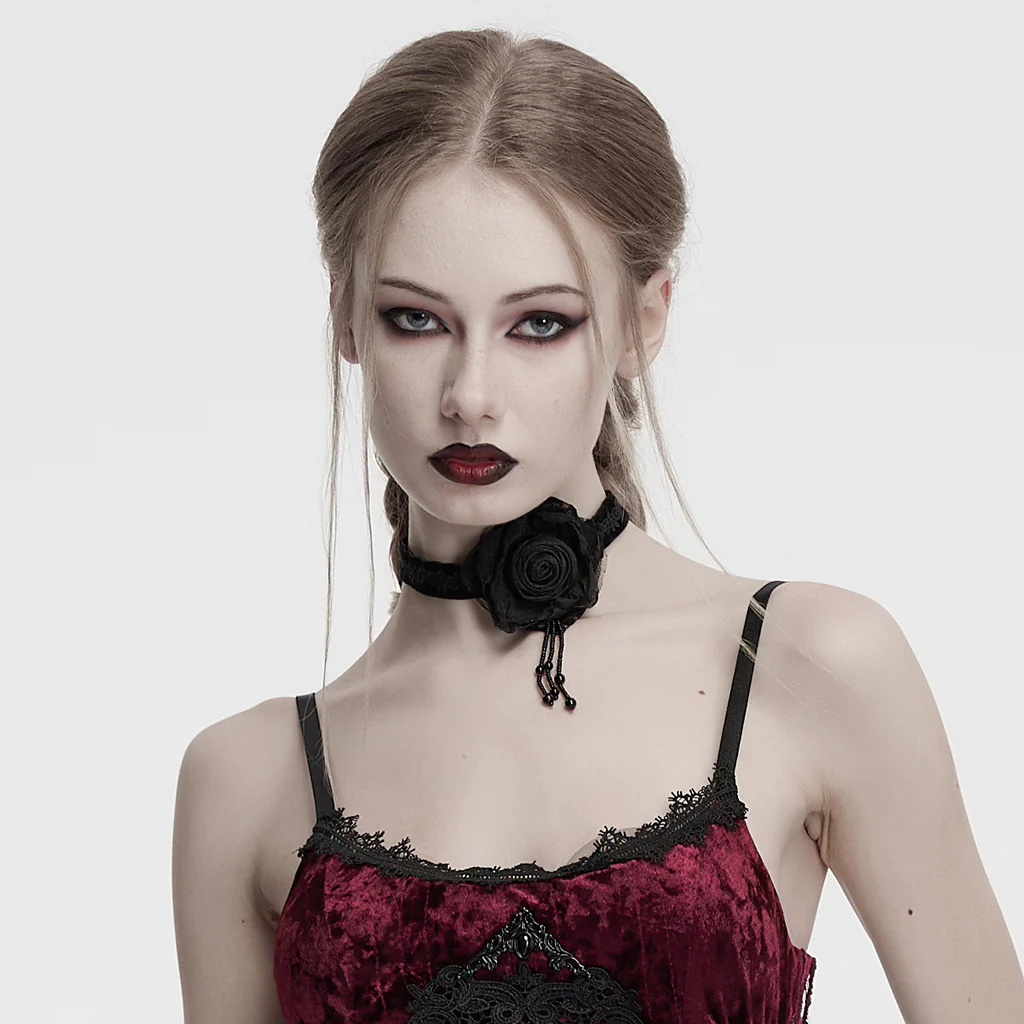 OS-760LHF Gothic Accessories Velvet Choker Rose Lace Beads Elegant Statement - Image 11