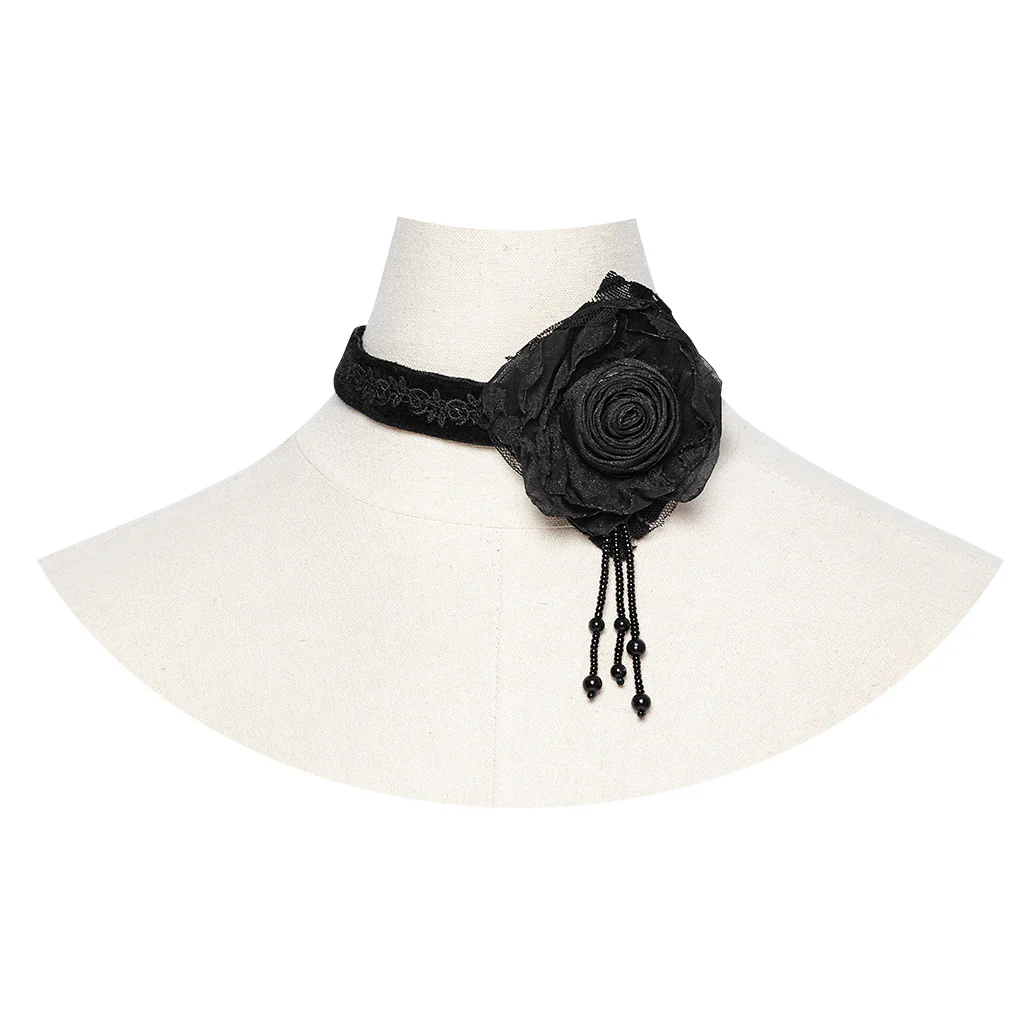 OS-760LHF Gothic Accessories Velvet Choker Rose Lace Beads Elegant Statement - Image 13