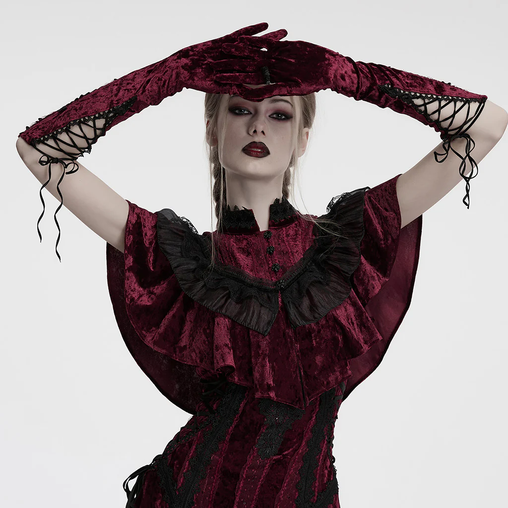 OS-763SSF Velvet Gothic Accessories Embroidered Elbow-Length Gloves - Image 3