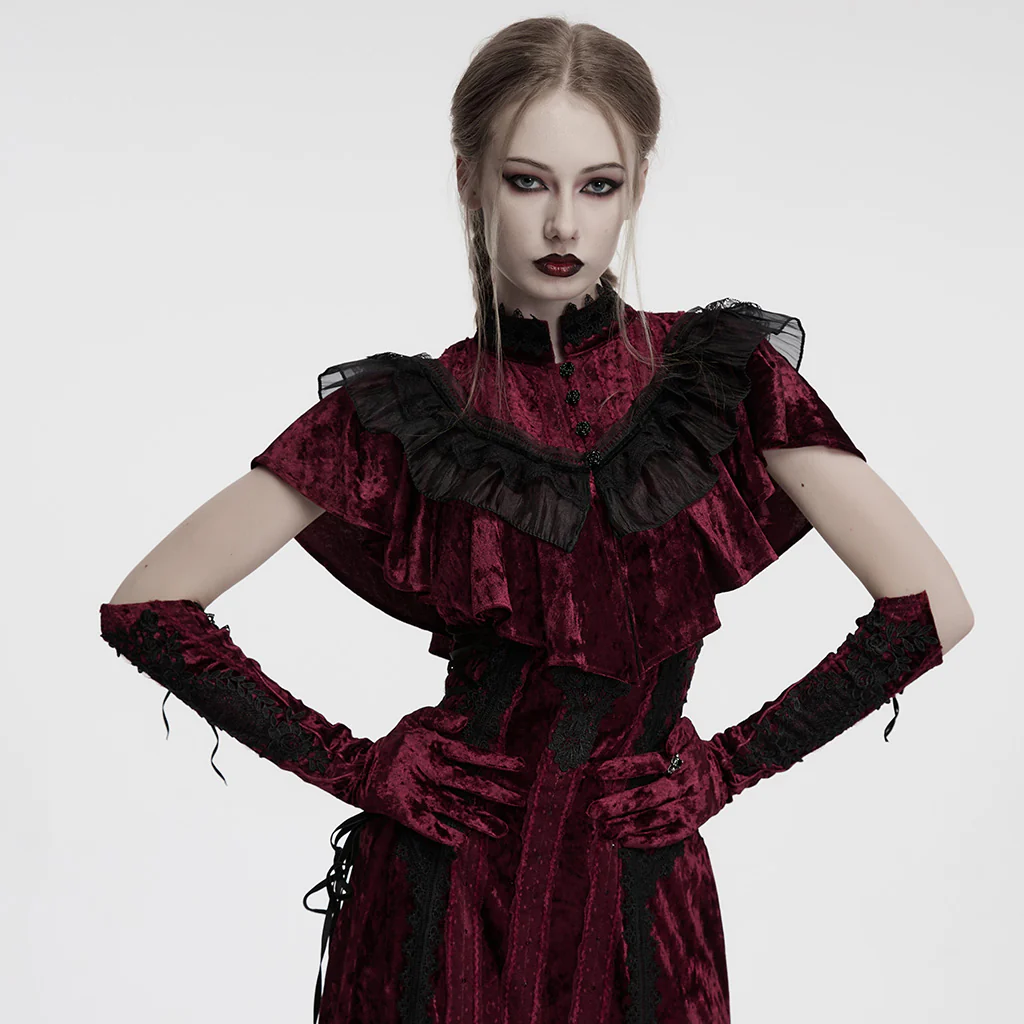 OS-763SSF Velvet Gothic Accessories Embroidered Elbow-Length Gloves - Image 4