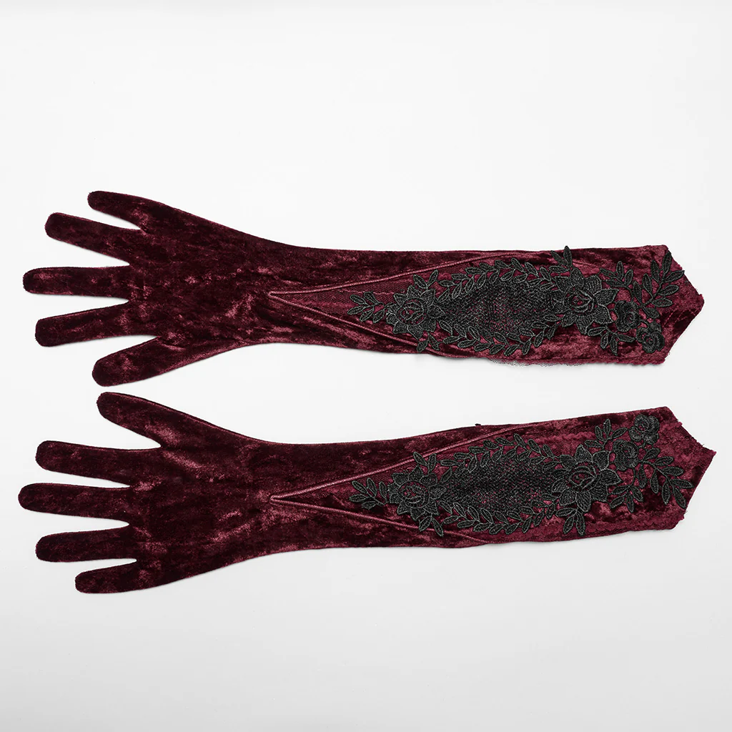 OS-763SSF Velvet Gothic Accessories Embroidered Elbow-Length Gloves - Image 7