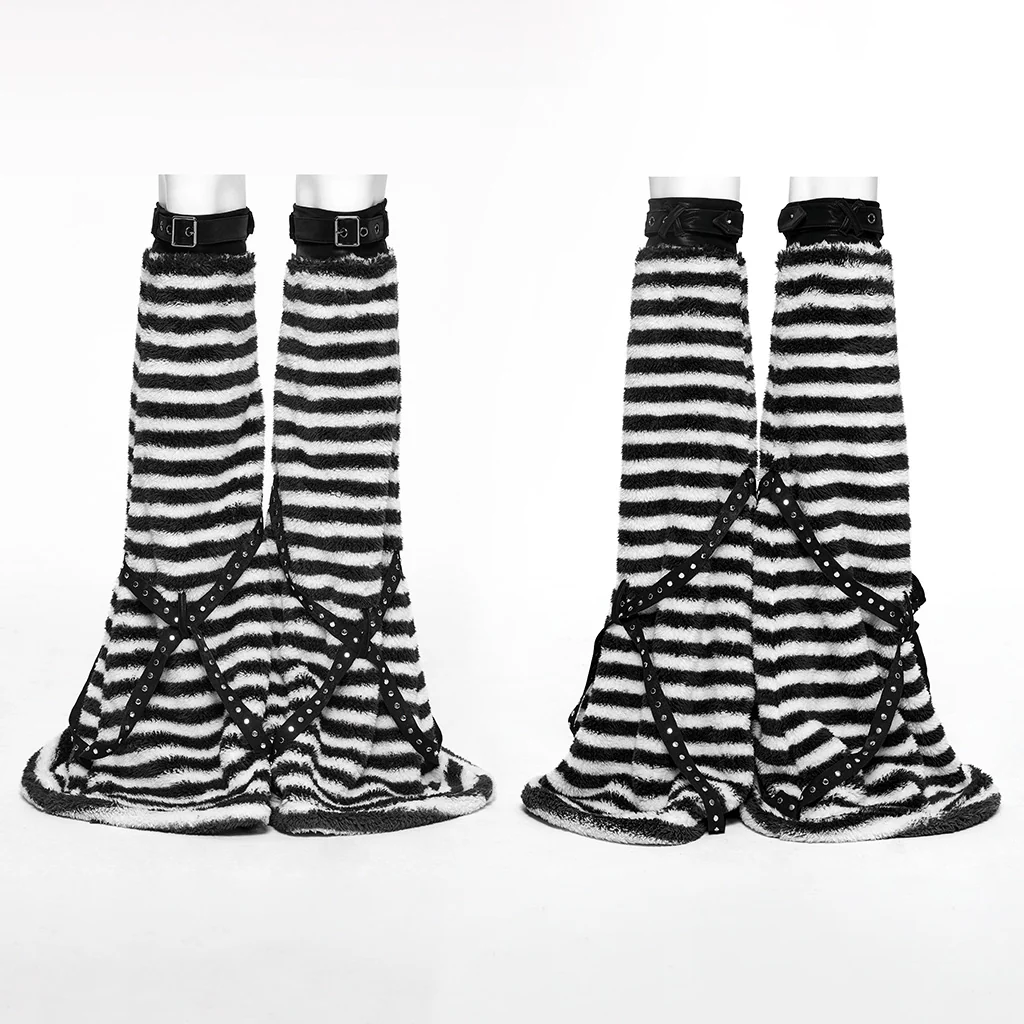 OS-769JTF Striped Faux Fur Leg Warmers Punk Accessories with Buckle Straps - Image 5
