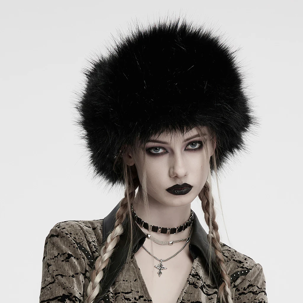 OS-817MZF Gothic Black Faux Fur Hat Punk Accessories Essential - Image 3