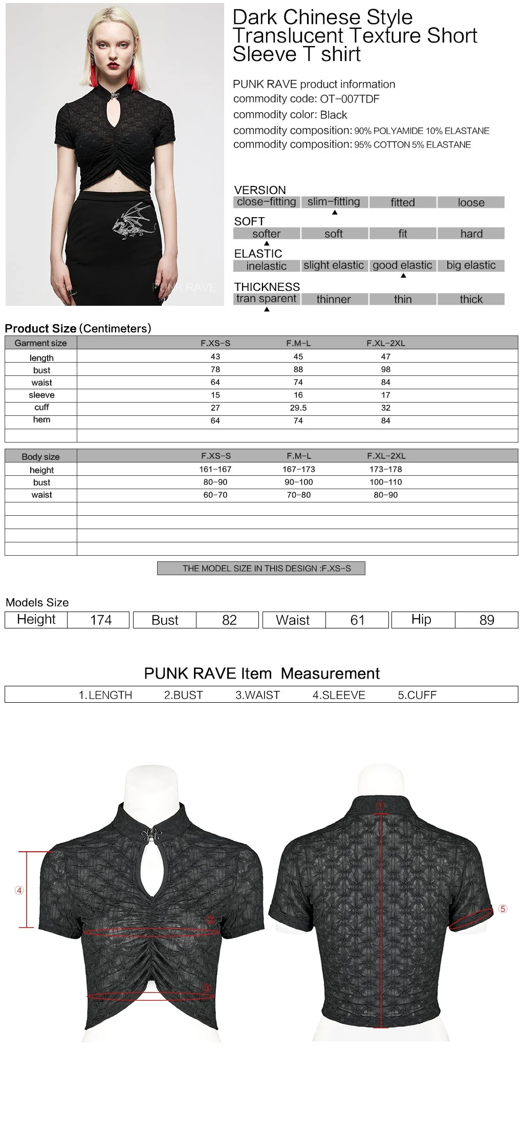 OT-007TDF Edgy Keyhole Cropped Punk T-Shirts with Textured Pattern Design - Image 11