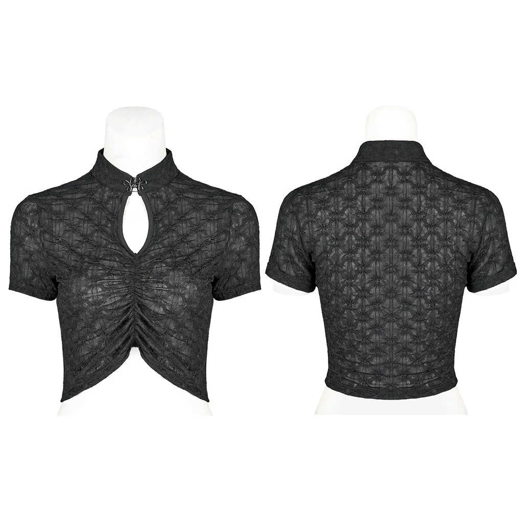 OT-007TDF Edgy Keyhole Cropped Punk T-Shirts with Textured Pattern Design - Image 19