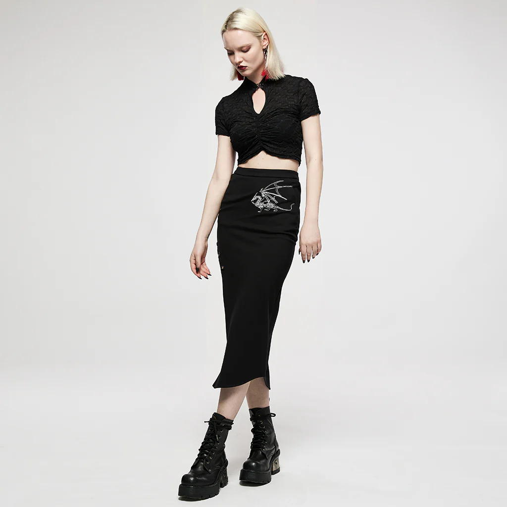 OT-007TDF Edgy Keyhole Cropped Punk T-Shirts with Textured Pattern Design - Image 6