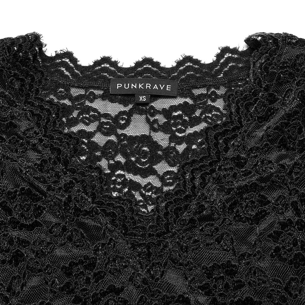 OT-1014TCF Gothic Shirts Lace Long Sleeve Velvet Top Red - Image 37