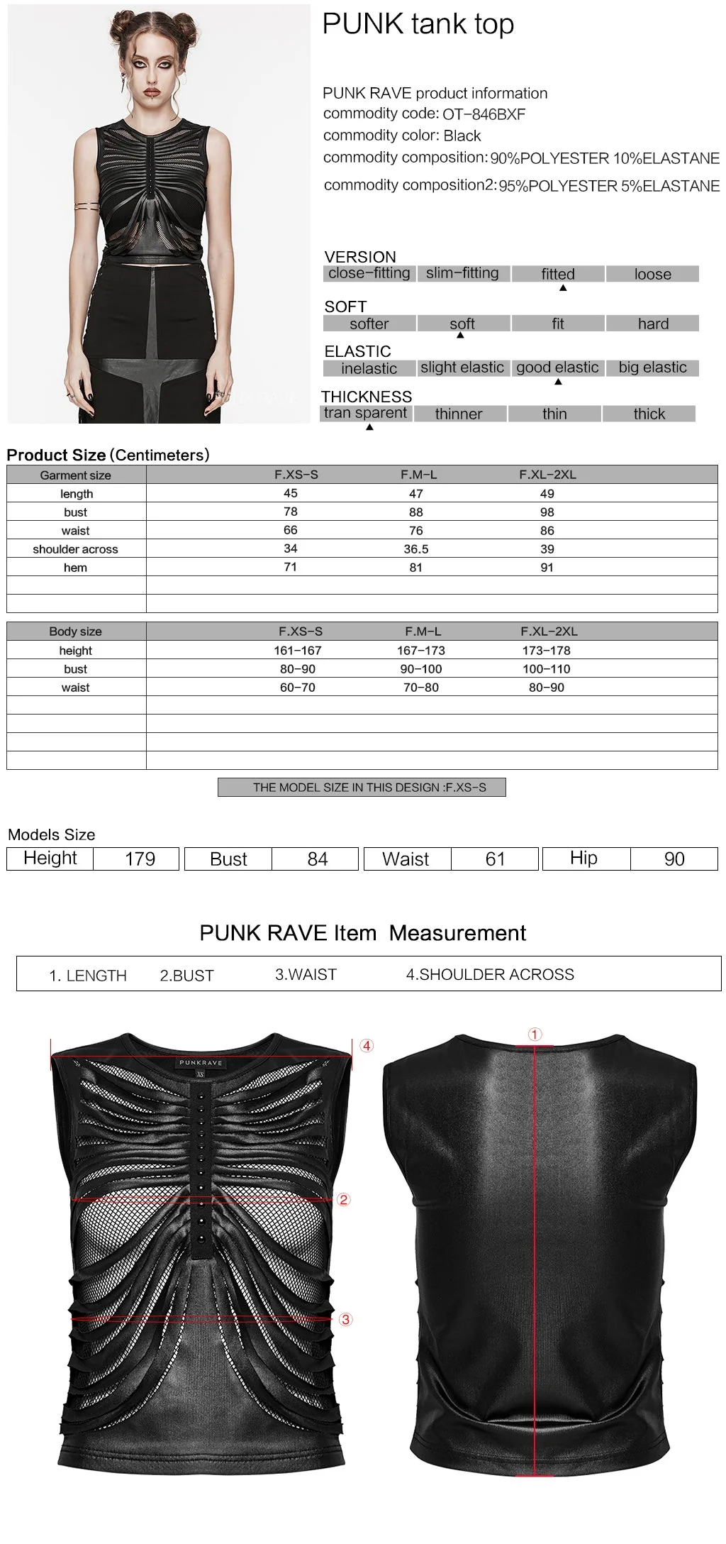 OT-846BXF Edgy Mesh Cutout Punk Shirts Gothic Sleeveless Top - Image 10