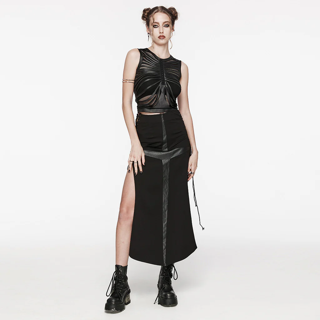 OT-846BXF Edgy Mesh Cutout Punk Shirts Gothic Sleeveless Top - Image 5