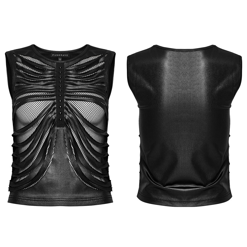 OT-846BXF Edgy Mesh Cutout Punk Shirts Gothic Sleeveless Top - Image 6