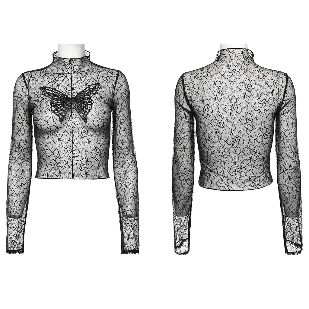OT-861TCF Sheer Lace Gothic T-Shirts Mesh Long Sleeve Top - Image 23