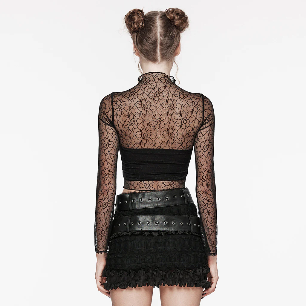 OT-861TCF Sheer Lace Gothic T-Shirts Mesh Long Sleeve Top - Image 4
