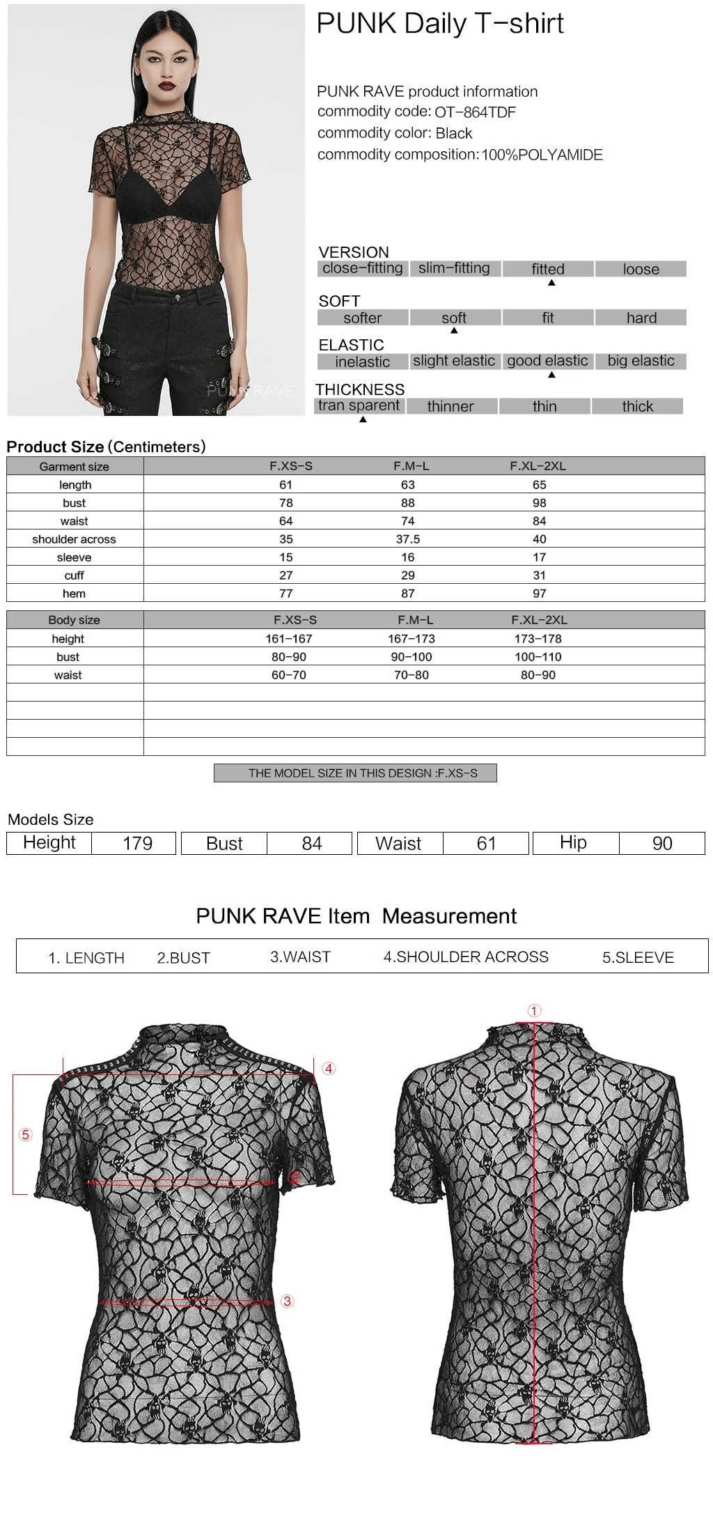 OT-864TDF Elegant Mesh Lace Punk T-Shirts with Gothic Floral Pattern - Image 11