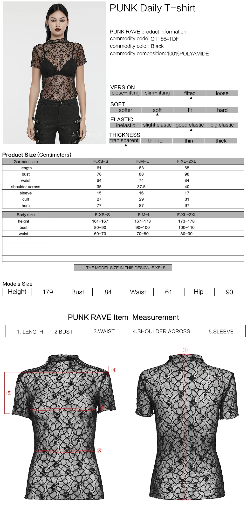 OT-864TDF Elegant Mesh Lace Punk T-Shirts with Gothic Floral Pattern - Image 2