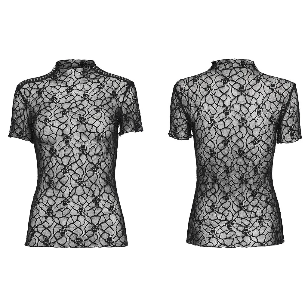 OT-864TDF Elegant Mesh Lace Punk T-Shirts with Gothic Floral Pattern - Image 24