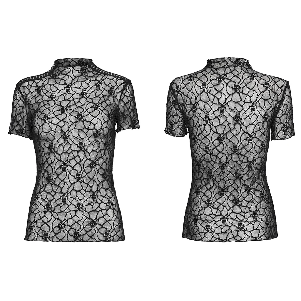 OT-864TDF Elegant Mesh Lace Punk T-Shirts with Gothic Floral Pattern - Image 6