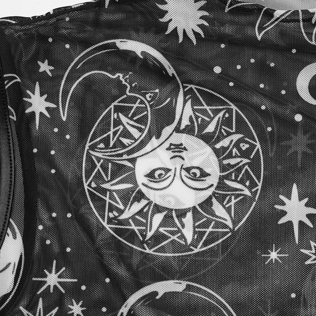 OT-873TDF Gothic T-Shirts Sheer Celestial Moon Stars High Neck Top - Image 9