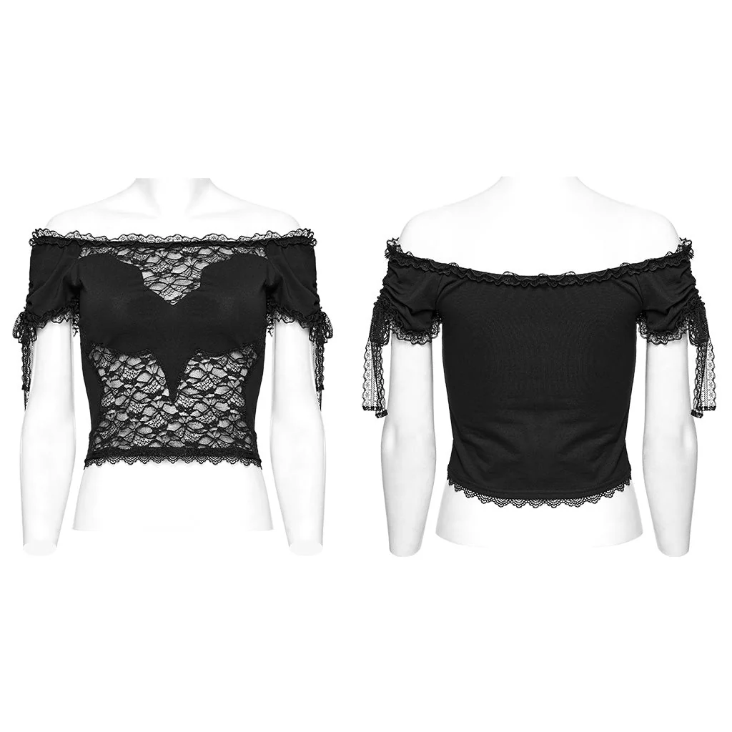 OT-874TDF Gothic Shirts Off-Shoulder Lace Patchwork Cropped Top Elegant - Image 25