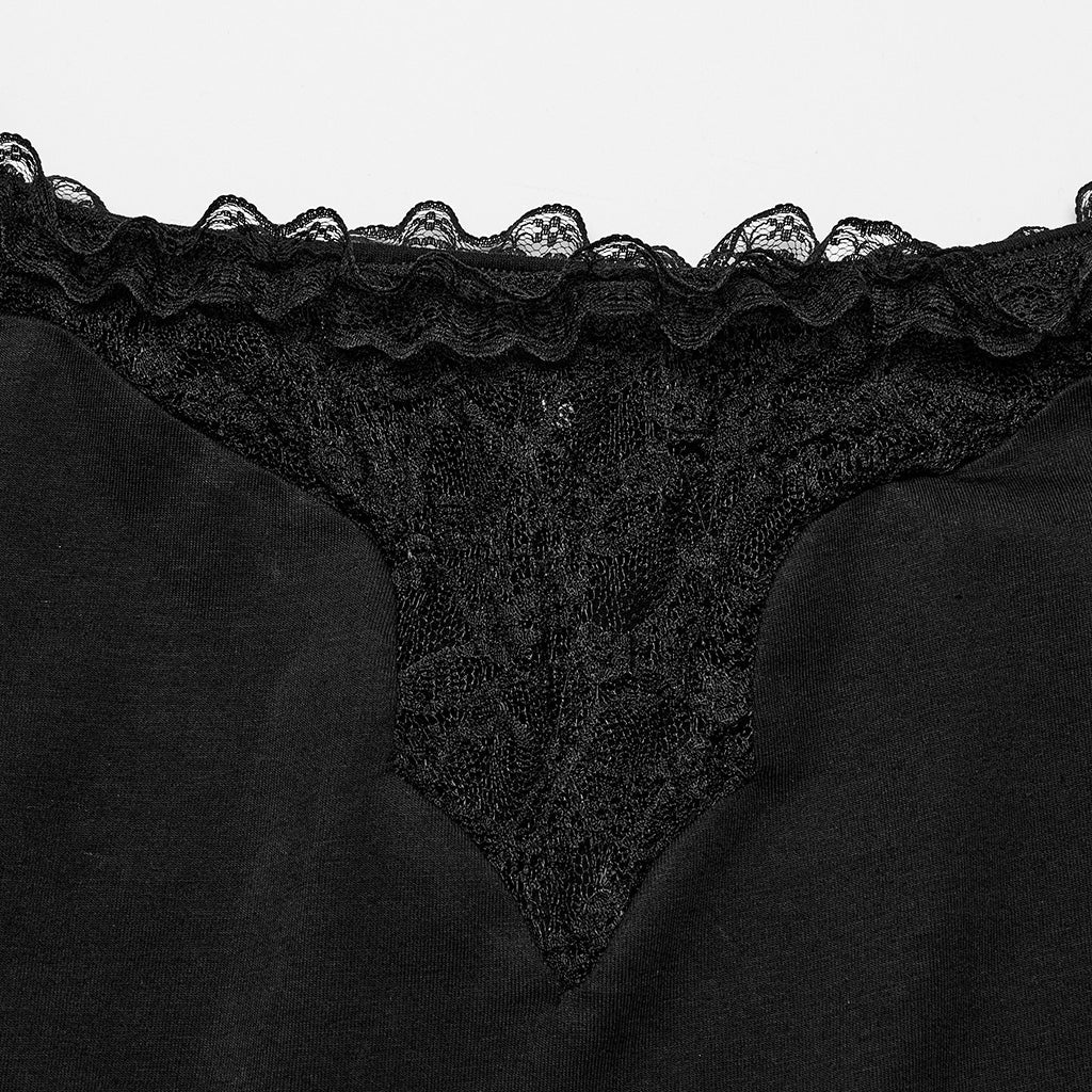 OT-874TDF Gothic Shirts Off-Shoulder Lace Patchwork Cropped Top Elegant - Image 26