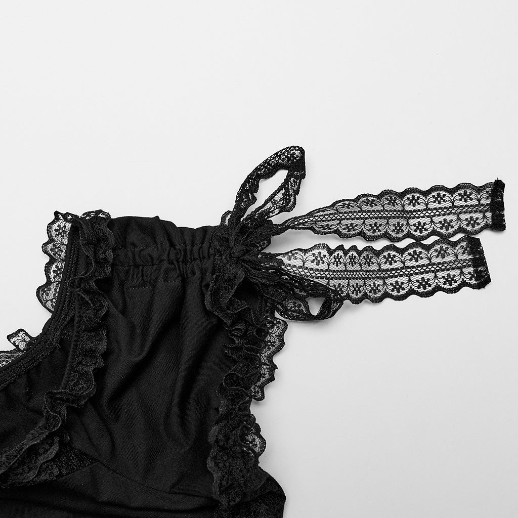 OT-874TDF Gothic Shirts Off-Shoulder Lace Patchwork Cropped Top Elegant - Image 28