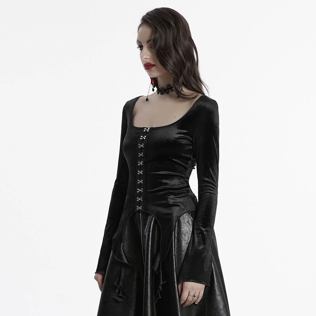 OT-949DQF Velvet Gothic Shirts Green Corset Style Long Sleeve Blouse - Image 125