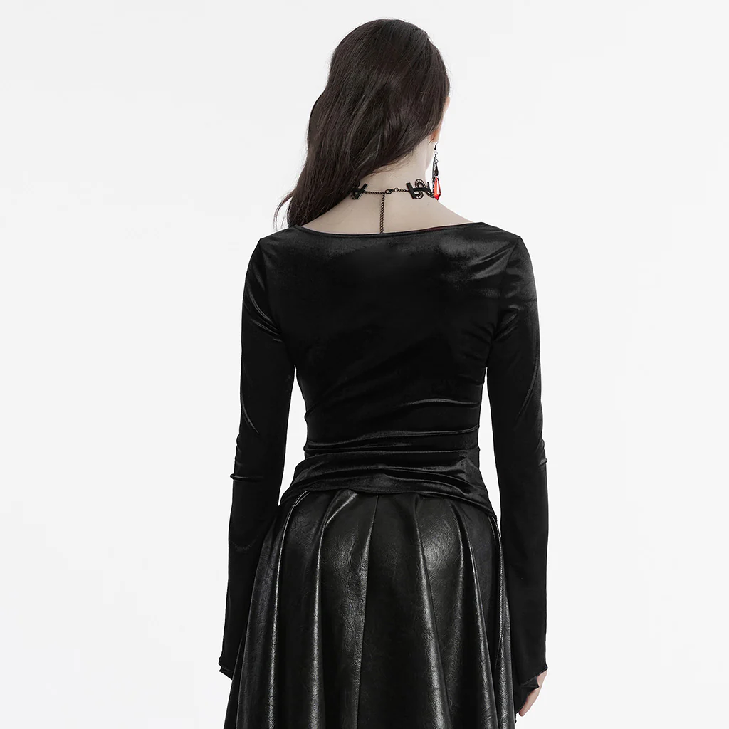 OT-949DQF Velvet Gothic Shirts Green Corset Style Long Sleeve Blouse - Image 13