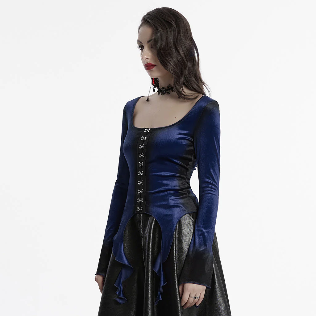 OT-949DQF Velvet Gothic Shirts Green Corset Style Long Sleeve Blouse - Image 136