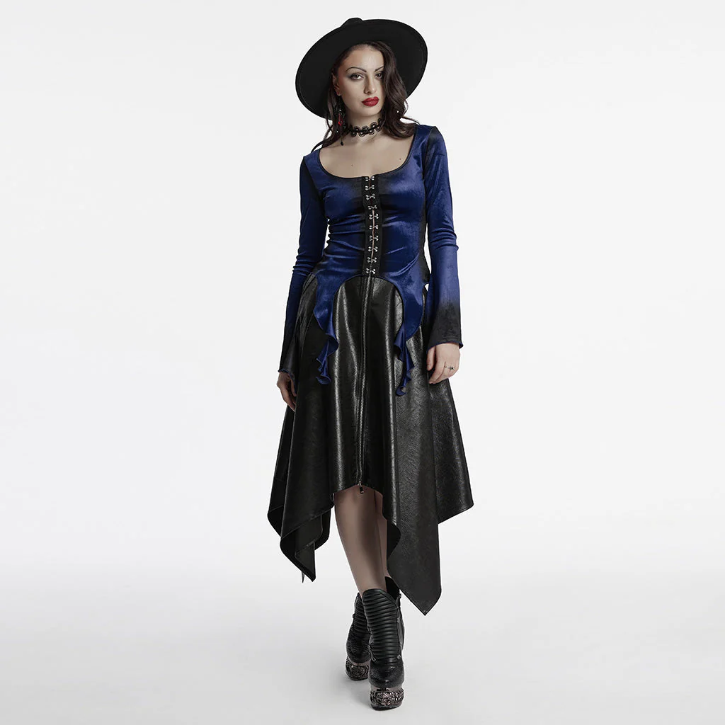 OT-949DQF Velvet Gothic Shirts Green Corset Style Long Sleeve Blouse - Image 138