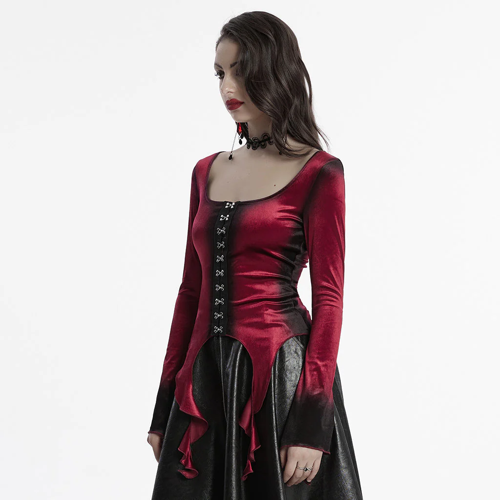 OT-949DQF Velvet Gothic Shirts Green Corset Style Long Sleeve Blouse - Image 146