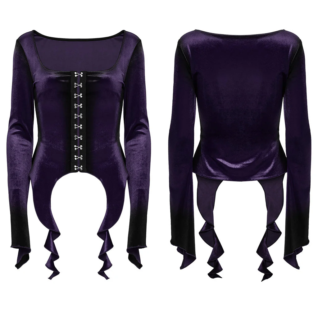 OT-949DQF Velvet Gothic Shirts Green Corset Style Long Sleeve Blouse - Image 159