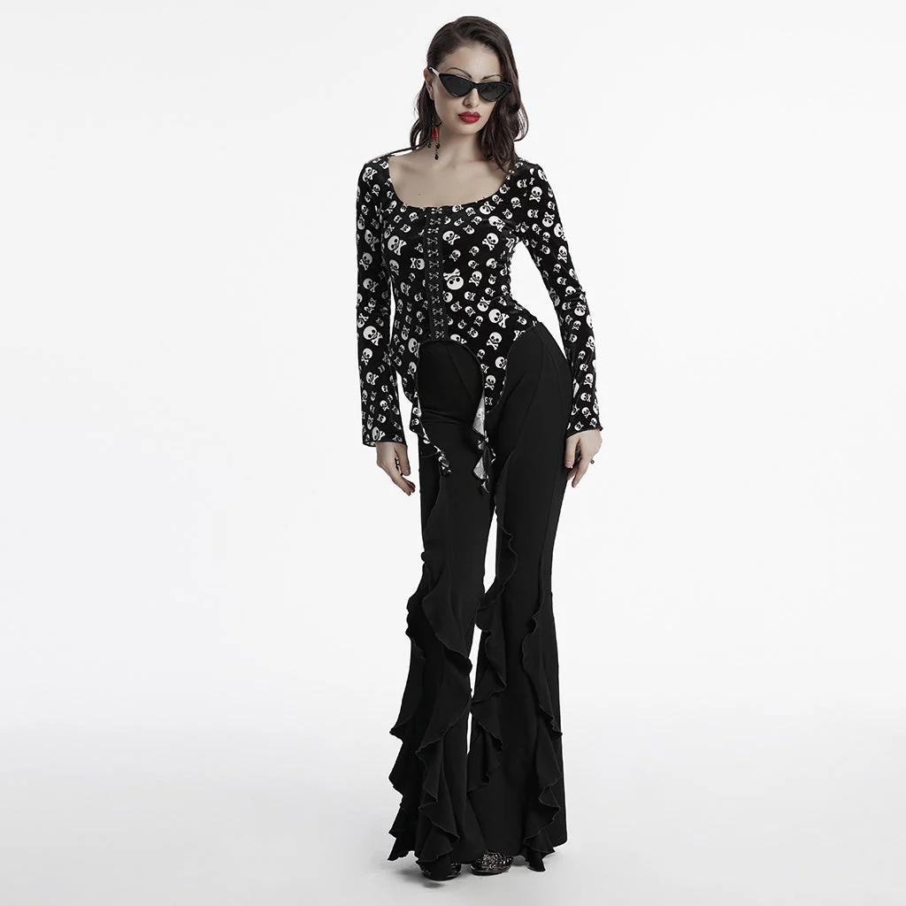 OT-949DQF Velvet Gothic Shirts Green Corset Style Long Sleeve Blouse - Image 162