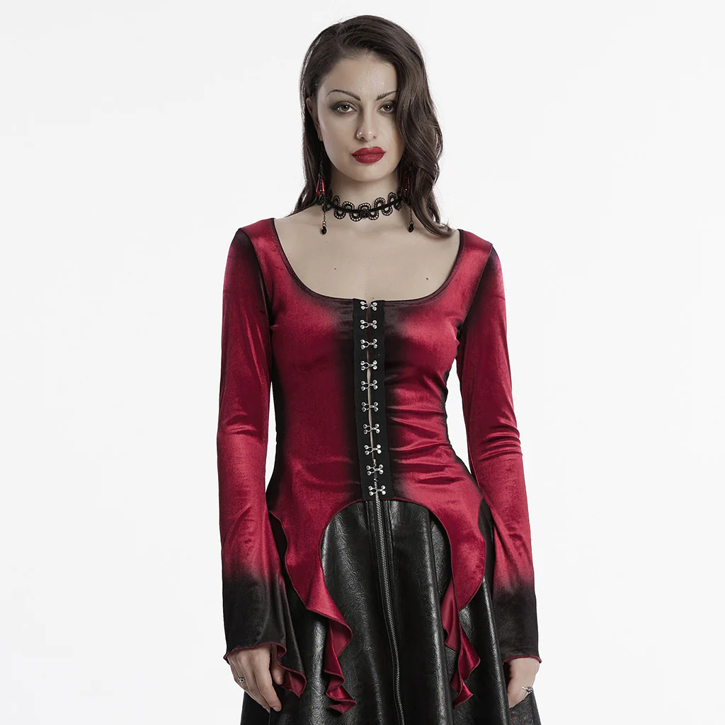 OT-949DQF Velvet Gothic Shirts Green Corset Style Long Sleeve Blouse - Image 32