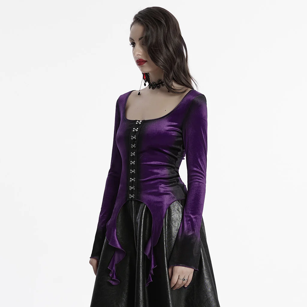 OT-949DQF Velvet Gothic Shirts Green Corset Style Long Sleeve Blouse - Image 41
