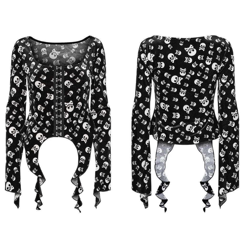 OT-949DQF Velvet Gothic Shirts Green Corset Style Long Sleeve Blouse - Image 56