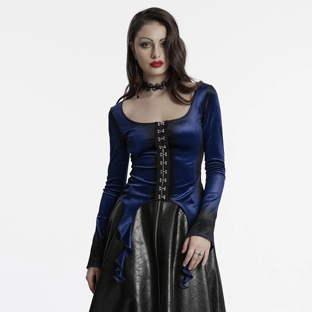 OT-949DQF Velvet Gothic Shirts Green Corset Style Long Sleeve Blouse - Image 80