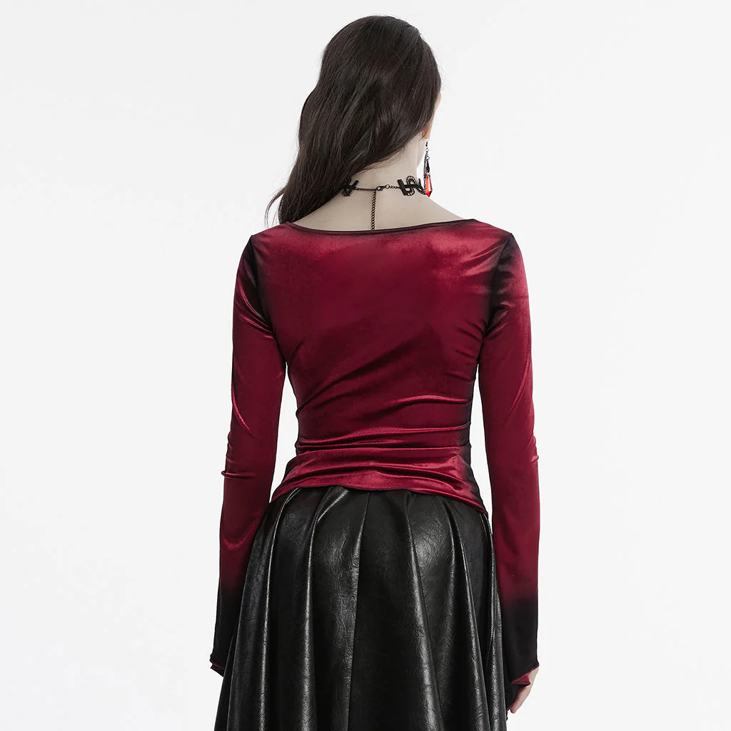 OT-949DQF Velvet Gothic Shirts Green Corset Style Long Sleeve Blouse - Image 90