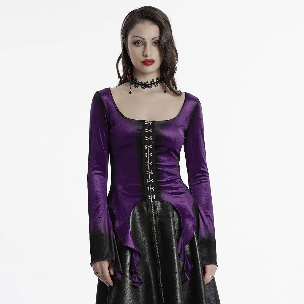 OT-949DQF Velvet Gothic Shirts Green Corset Style Long Sleeve Blouse - Image 96