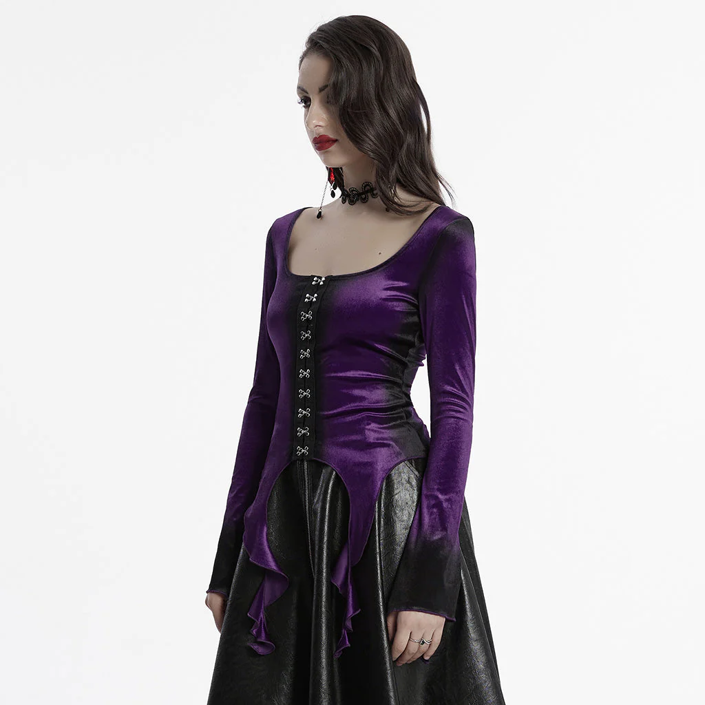 OT-949DQF Velvet Gothic Shirts Green Corset Style Long Sleeve Blouse - Image 97