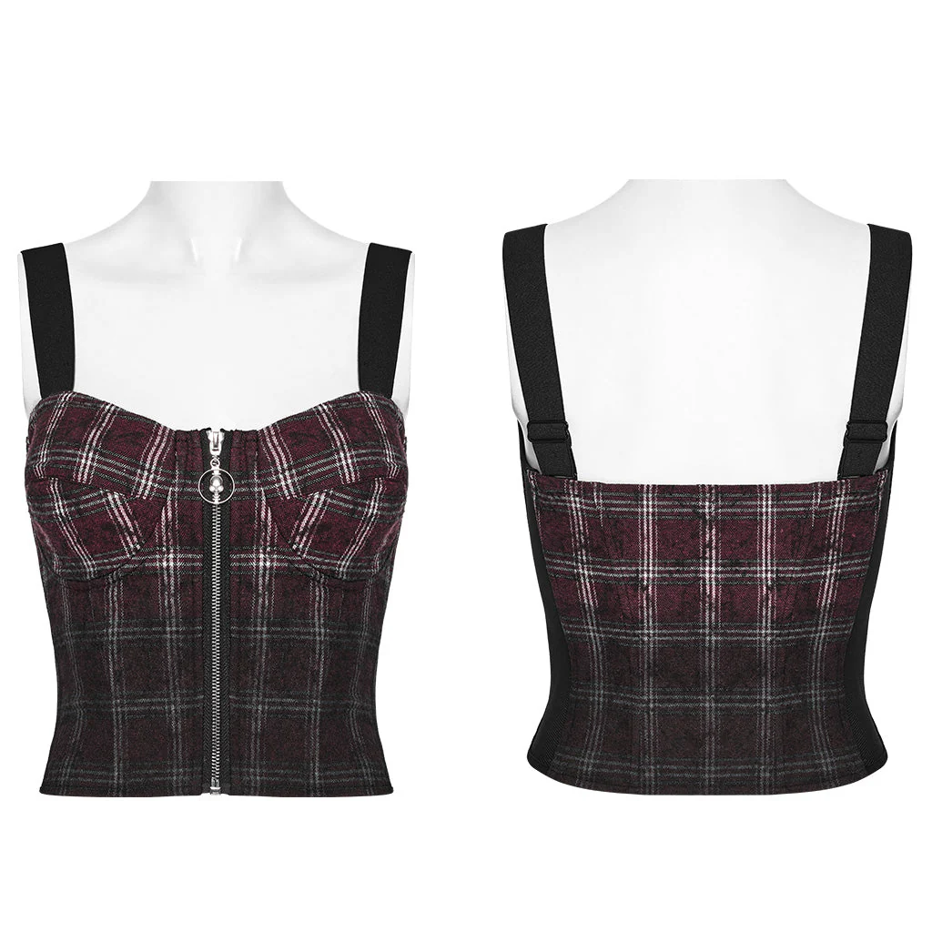OT-950BXF Plaid Punk Vests Front Zipper Design Adjustable Straps Stylish Top - Image 21