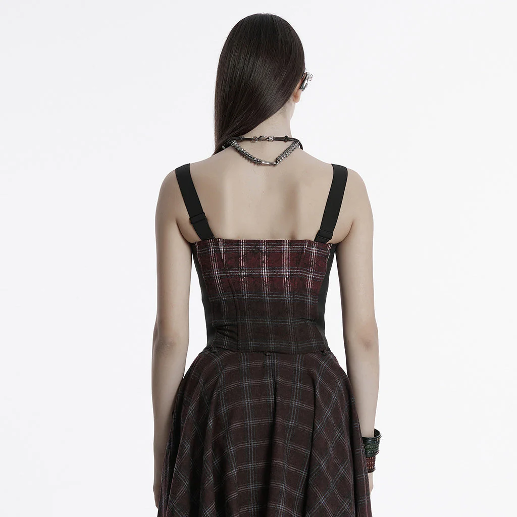 OT-950BXF Plaid Punk Vests Front Zipper Design Adjustable Straps Stylish Top - Image 25