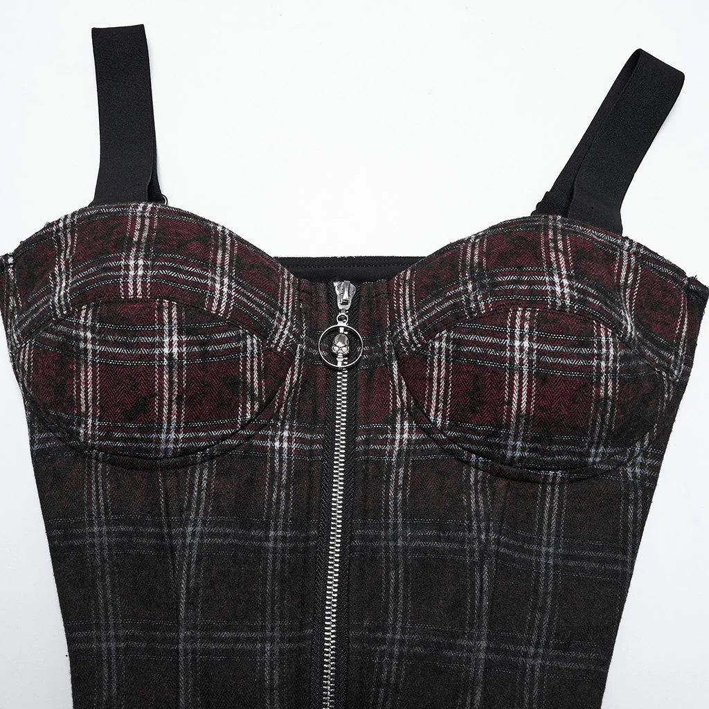 OT-950BXF Plaid Punk Vests Front Zipper Design Adjustable Straps Stylish Top - Image 46