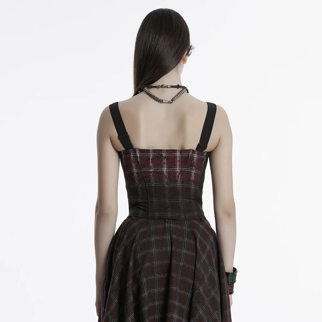 OT-950BXF Plaid Punk Vests Front Zipper Design Adjustable Straps Stylish Top - Image 5