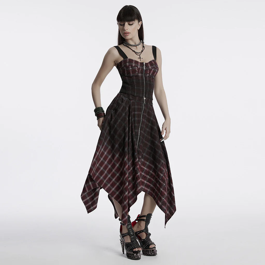 OT-950BXF Plaid Punk Vests Front Zipper Design Adjustable Straps Stylish Top - Image 6