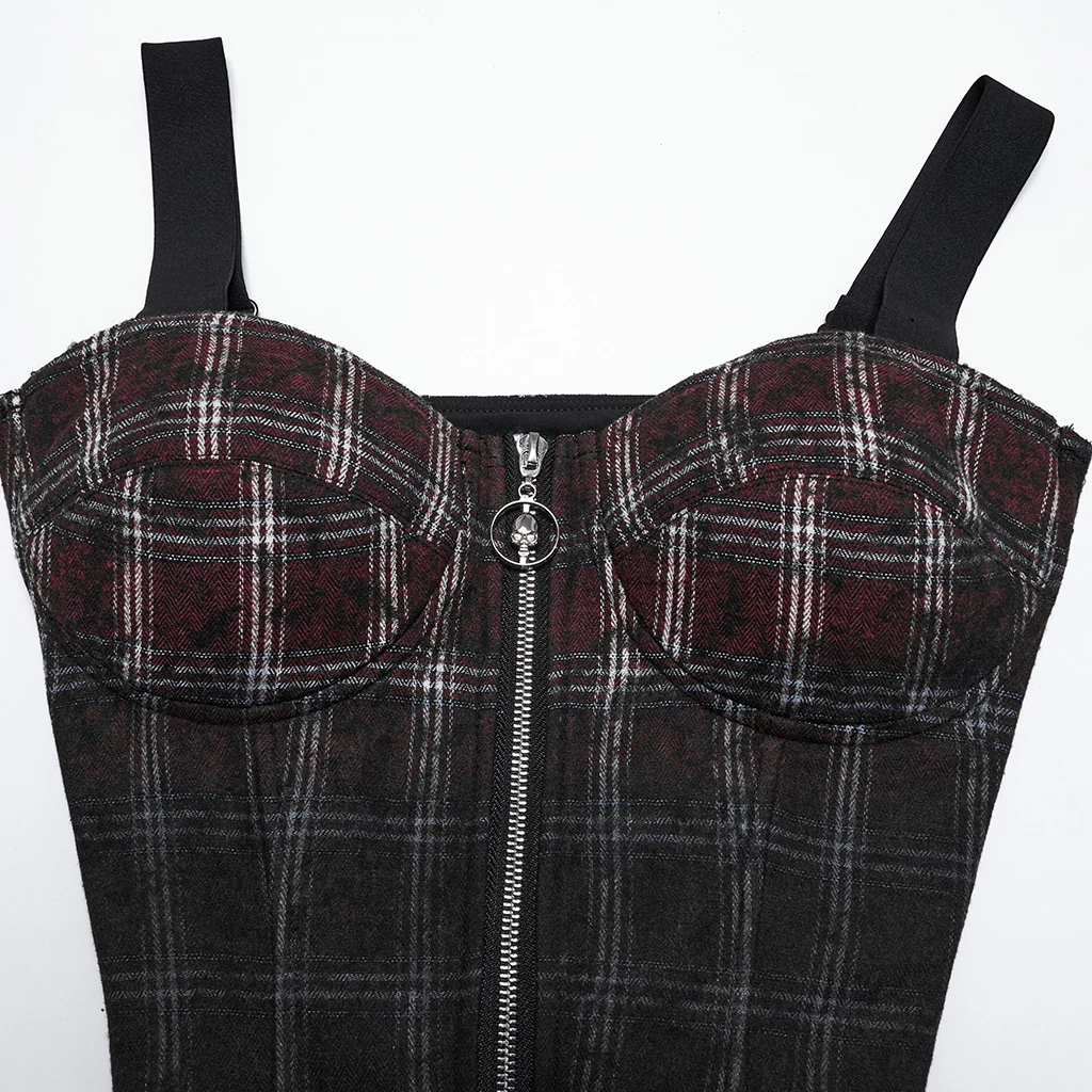 OT-950BXF Plaid Punk Vests Front Zipper Design Adjustable Straps Stylish Top - Image 7