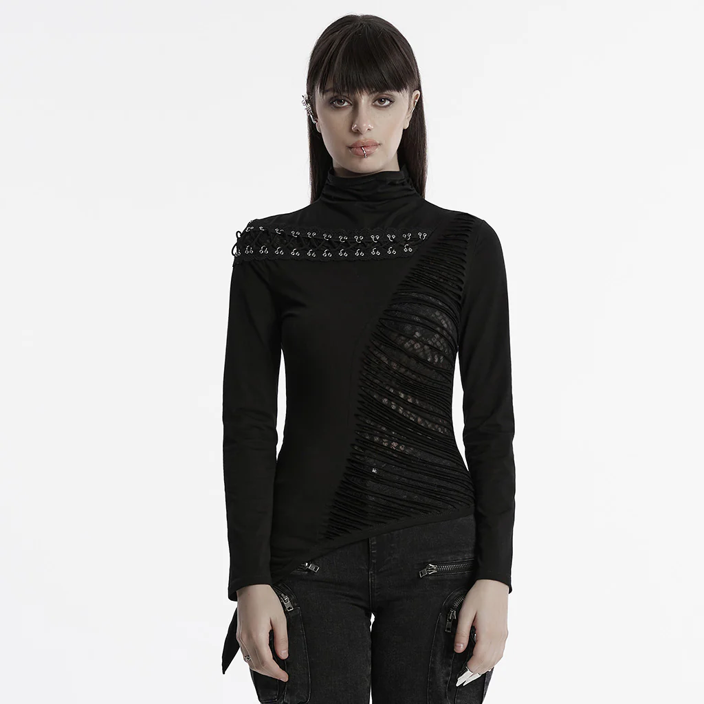 OT-952TCF Edgy Asymmetrical Cutout Rivet Punk T-Shirts Fashion