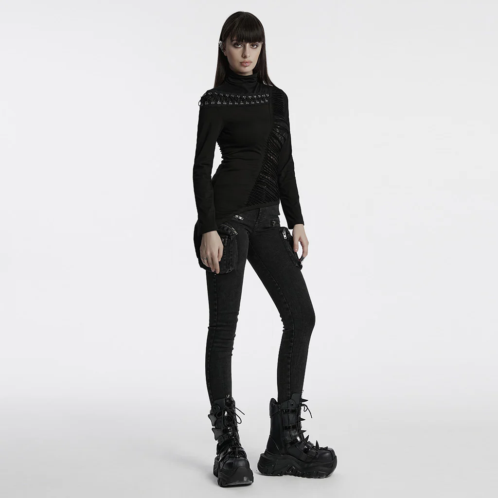 OT-952TCF Edgy Asymmetrical Cutout Rivet Punk T-Shirts Fashion - Image 5
